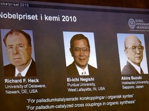 Chân dung ba nhà khoa học đoạt giải Nobel Hóa học 2010. (Ảnh: AP)